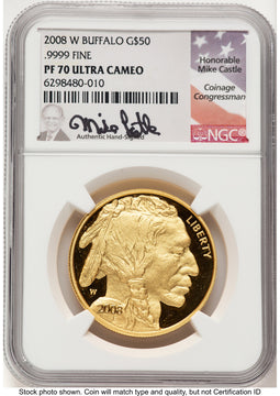 2008-W Proof Gold Buffalo 1 oz Mike Castle NGC PF70