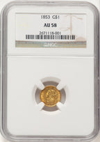 1853 G$1 Gold Dollar NGC AU58