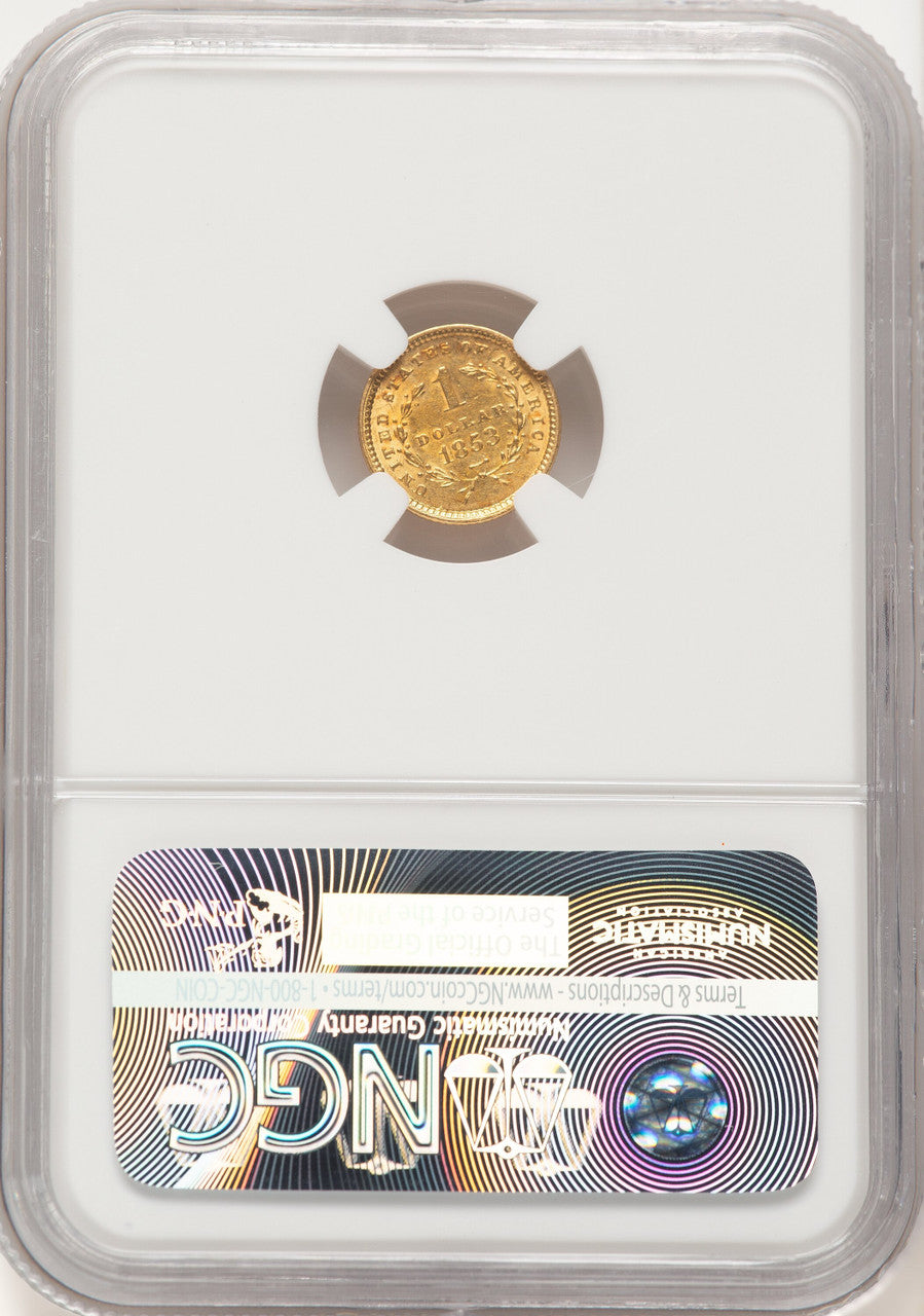 1853 G$1 Gold Dollar NGC AU58