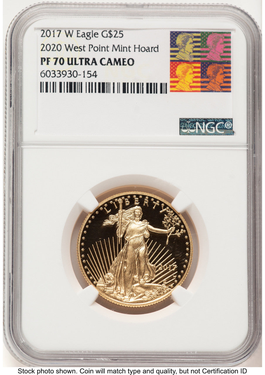 2017-W Proof Gold Eagle 1/2 oz 2020 West Point Mint Hoard Reagan Bust Art NGC PF70 (783250053)
