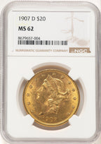1907-D $20 Liberty Double Eagle NGC MS62