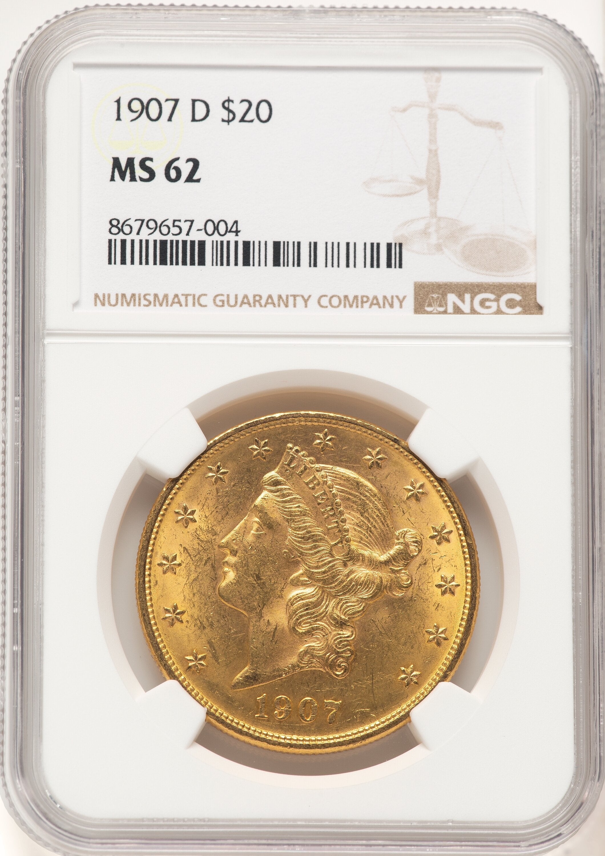 1907-D $20 Liberty Double Eagle NGC MS62