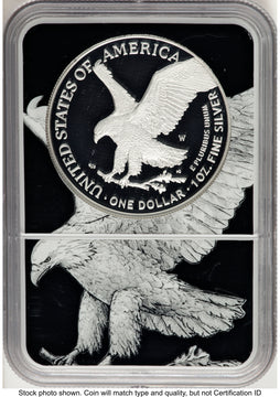 2022-W Proof Silver Eagle 1 oz FDI Black Silver Eagle Core Overlay/Label NGC PF70