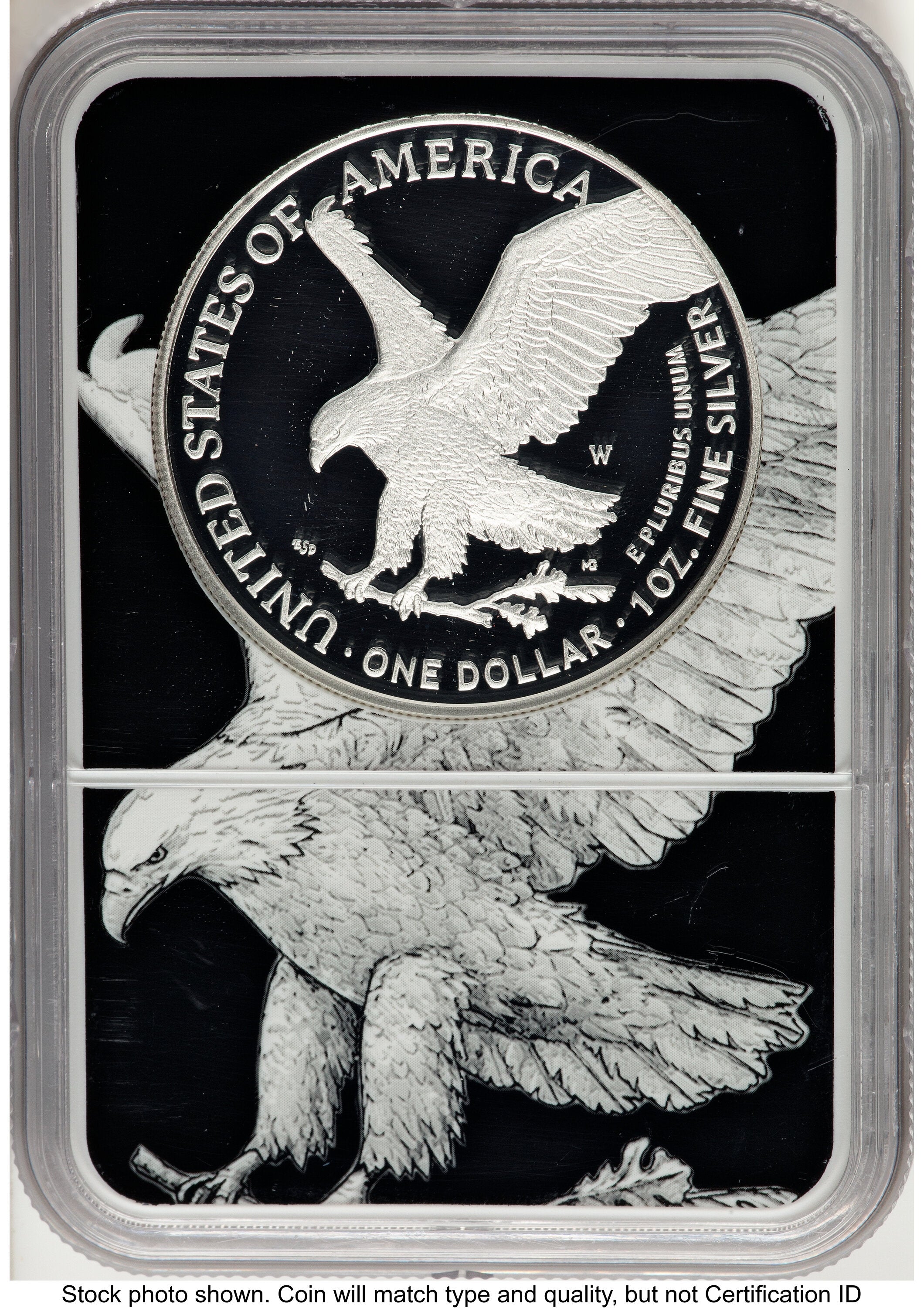 2022-W Proof Silver Eagle 1 oz FDI Black Silver Eagle Core Overlay/Label NGC PF70