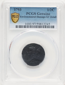 1793 1/2 C BN Genuine Half Cent Genuine PCGS XF40