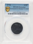 1793 1/2 C BN Genuine Half Cent Genuine PCGS XF40