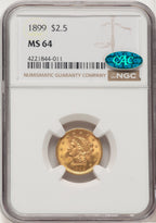 1899 $2.50 CAC Liberty Quarter Eagle NGC MS64