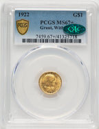 1922 G$1 Grant With Star CAC Commemorative Gold PCGS MS67+ (783414002)