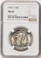 1941-S 50C Walking Liberty Half Dollar NGC MS67 (783437005)