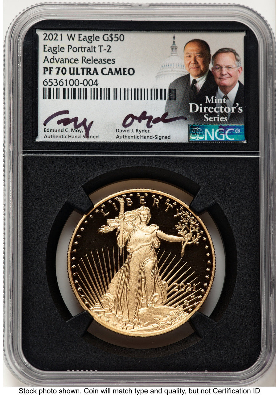 2021-W Type 2 Proof Gold Eagle 1 oz AR /David J Ryder Mint Director's Series NGC PF70 Ed Moy
