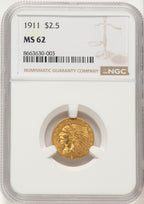 1911 $2.50 Indian Quarter Eagle NGC MS62