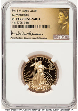 2018-W Proof Gold Eagle 1/2 oz ER Saint Gaudens Label NGC PF70