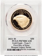 2021-W Type 2 Proof Gold Eagle 1 oz FDI Reagan Legacy Series Michael Reagan PCGS PR70