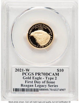 2021-W Type 2 Proof Gold Eagle 1/4 oz FDI Reagan Legacy Series Michael Reagan PCGS PR70
