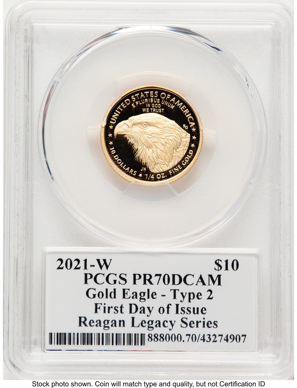 2021-W Type 2 Proof Gold Eagle 1/4 oz FDI Reagan Legacy Series Michael Reagan PCGS PR70