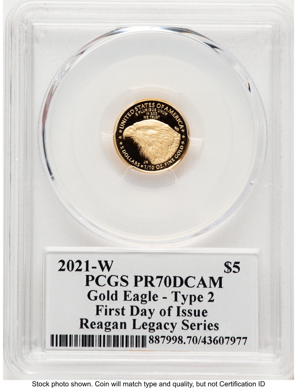 2021-W Type 2 Proof Gold Eagle 1/10 oz FDI Reagan Legacy Series Michael Reagan PCGS PR70