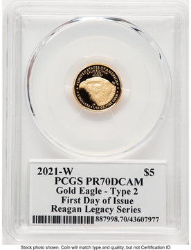 2021-W Type 2 Proof Gold Eagle 1/10 oz FDI Reagan Legacy Series Michael Reagan PCGS PR70 (783443020)