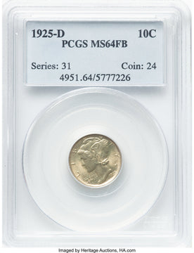 1925-D 10C FB Mercury Dime PCGS MS64