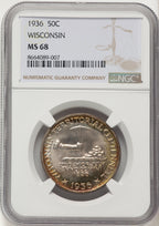 1936 50C Wisconsin Commemorative Silver NGC MS68