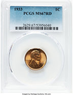 1933 1C Lincoln Cent PCGS MS67