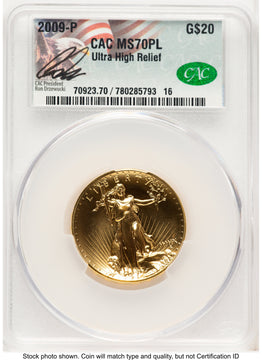 2009 G$20 Ultra High Relief PL Ron Drzewucki CACG MS70