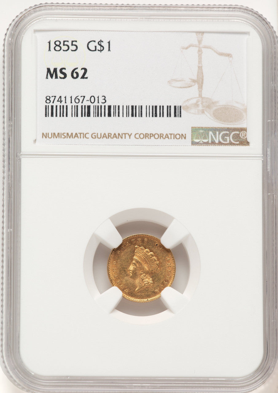 1855 G$1 Type Two Gold Dollar NGC MS62 (783559004)