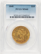 1848 $10 Blue Gradient Liberty Eagle PCGS MS60