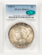 1928-S CAC Peace Dollar PCGS MS64+