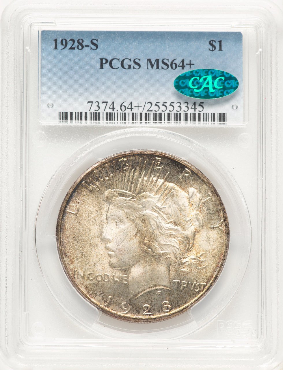1928-S CAC Peace Dollar PCGS MS64+