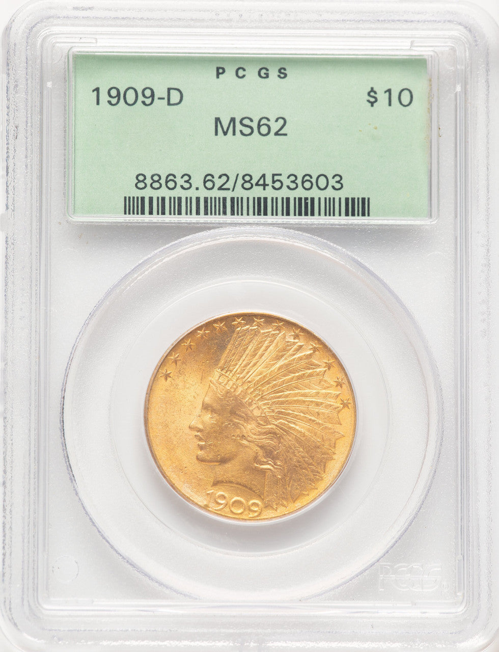 1909-D $10 Indian Eagle PCGS MS62 (783567002)