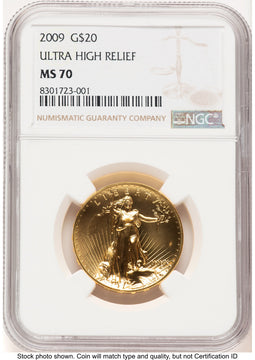 2009 G$20 Ultra High Relief Brown Label NGC MS70
