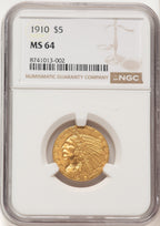 1910 $5 Brown Label Indian Half Eagle NGC MS64