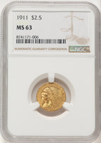 1911 $2.50 Brown Label Indian Quarter Eagle NGC MS63 (783605013)