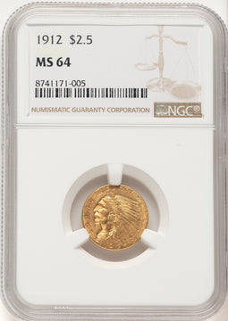 1912 $2.50 Brown Label Indian Quarter Eagle NGC MS64
