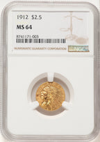 1912 $2.50 Brown Label Indian Quarter Eagle NGC MS64 (783605015)