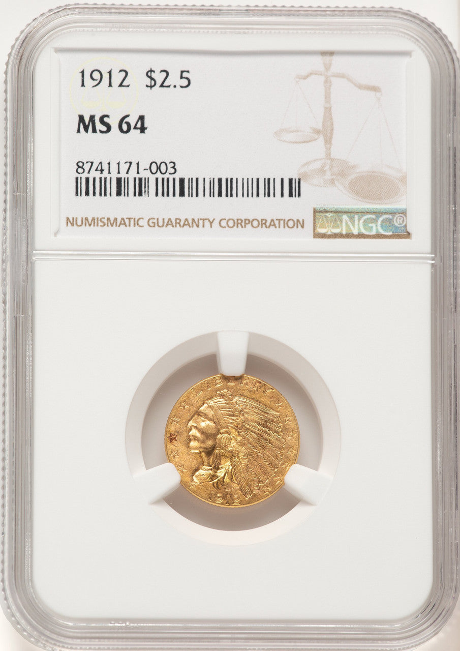 1912 $2.50 Brown Label Indian Quarter Eagle NGC MS64 (783605015)