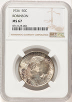 1936 50C Robinson Brown Label Commemorative Silver NGC MS67