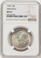 1938 50C Arkansas Brown Label Commemorative Silver NGC MS67