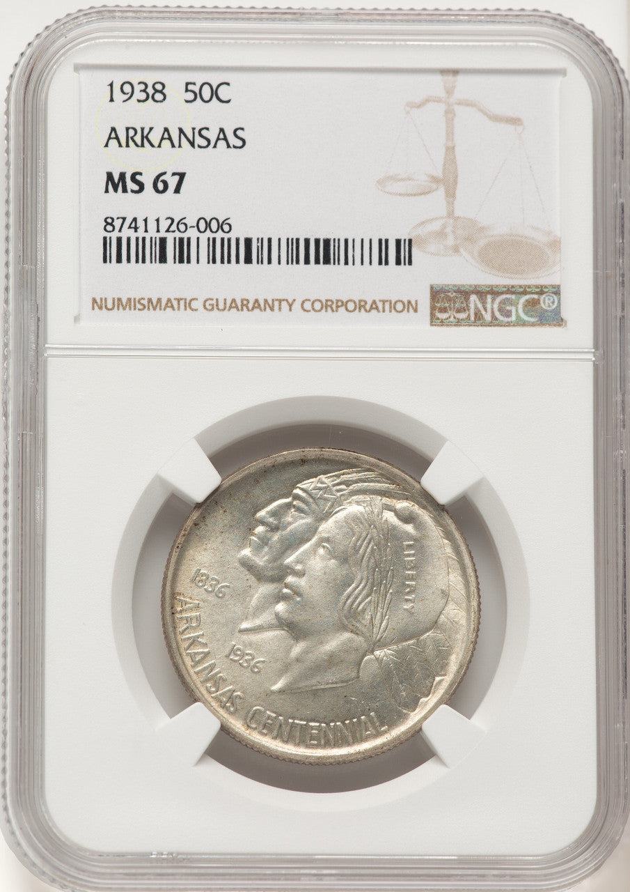 1938 50C Arkansas Brown Label Commemorative Silver NGC MS67
