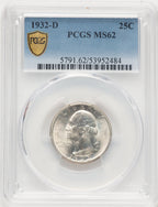 1932-D 25C Washington Quarter PCGS MS62 (783704003)