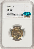 1937-S 5C CAC Buffalo Nickel NGC MS67+