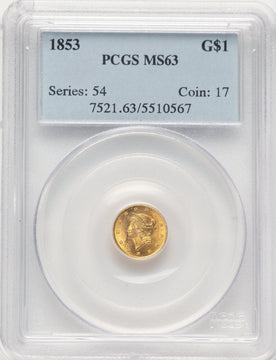1853 G$1 Gold Dollar PCGS MS63 (783708001)