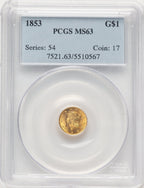 1853 G$1 Gold Dollar PCGS MS63 (783708001)
