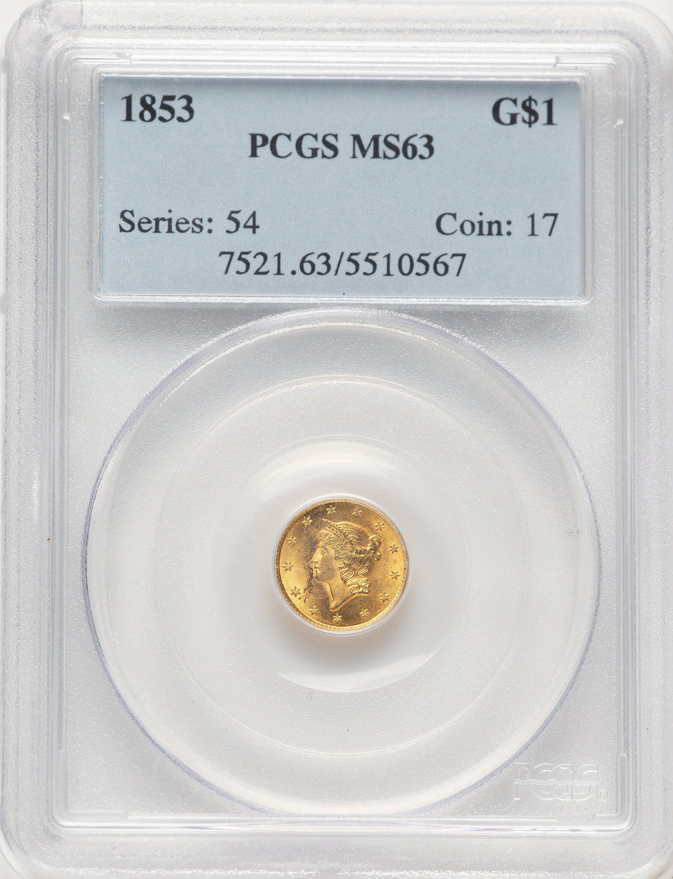 1853 G$1 Gold Dollar PCGS MS63 (783708001)