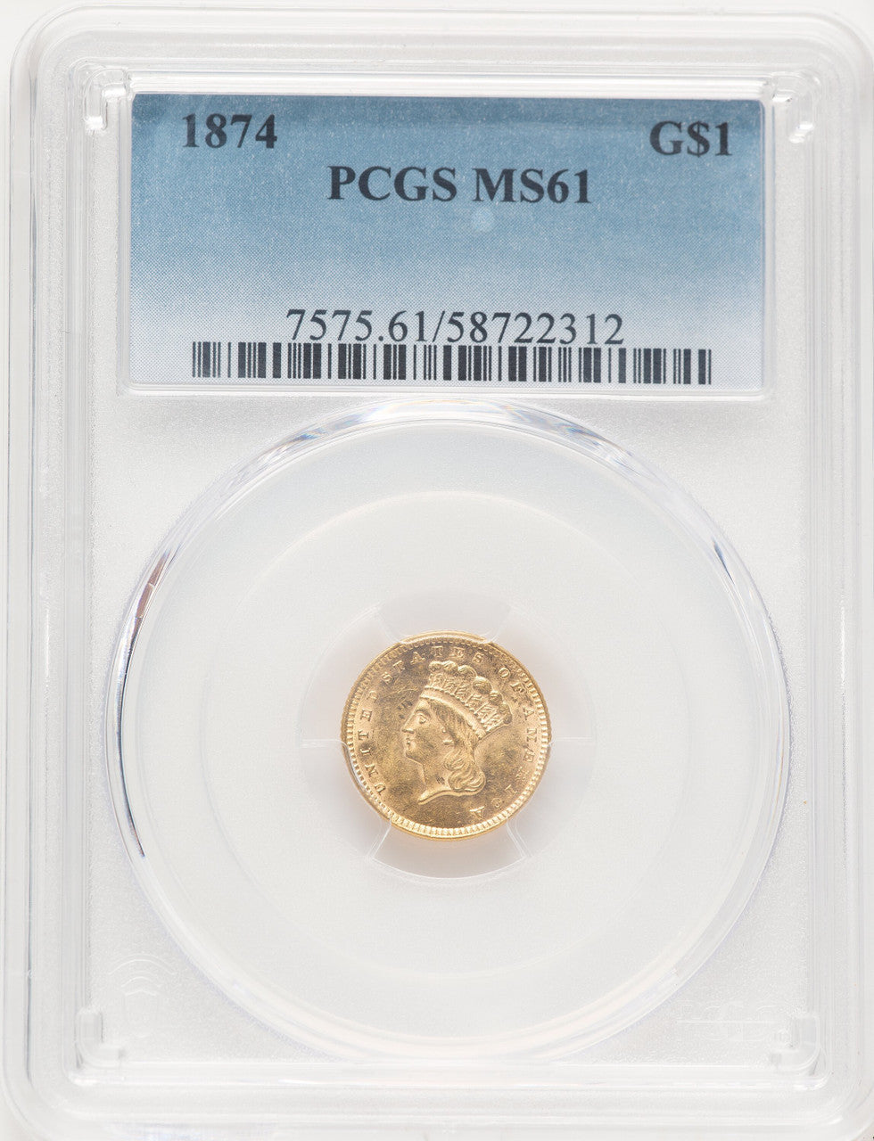 1874 G$1 Gold Dollar PCGS MS61