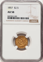1857 $2.50 Liberty Quarter Eagle NGC AU58 (783713014)