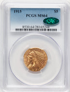 1915 $5 CAC Indian Half Eagle PCGS MS64 (783786008)