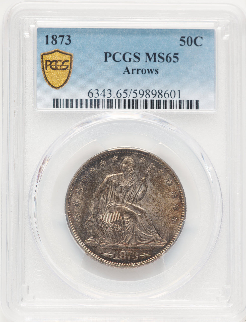 1873 50C Arrows Seated Half Dollar PCGS MS65 (783786013)