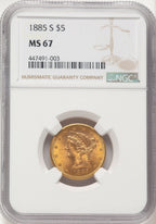 1885-S $5 Liberty Half Eagle NGC MS67 (783786016)