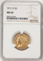 1911-D $5 Indian Half Eagle NGC MS62 (783786018)